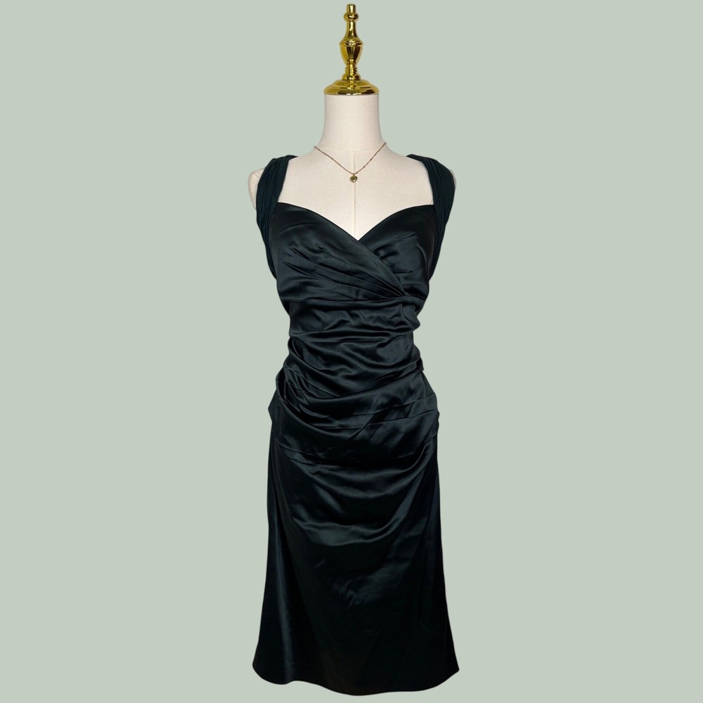 suzi chin maggy boutique emerald forest green silk elegant ruched dress chic Y2K